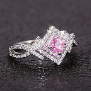 New Bridgeton 925 Silver Diamond Pink Sapphire Ring